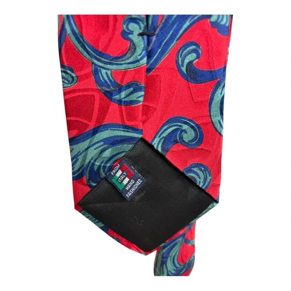 vintage Valentino Giovanni pure silk tie with a red and blue abstract pattern - Picture 5 of 5